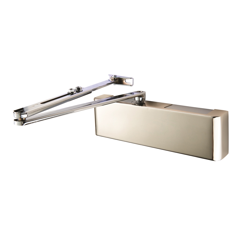 Full Cover Overhead Door Closer Variable Power 2-5 Polished Nickel Plate - Image 1