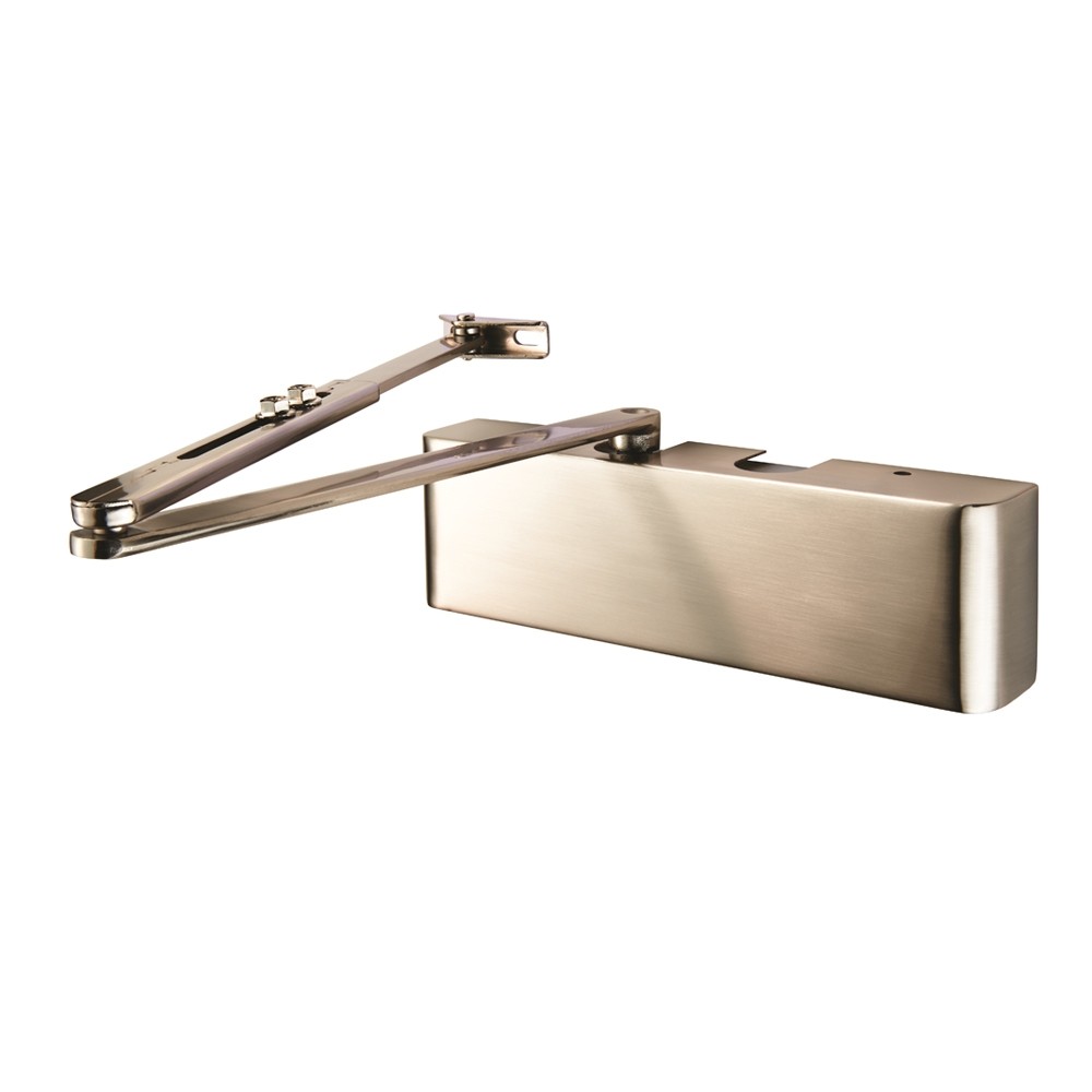 Full Cover Overhead Door Closer Variable Power 2-5 Satin Nickel Plate - Image 1