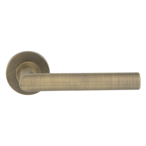 Treviri Mitred Round Bar Lever on Sprung Rose - Antique Brass