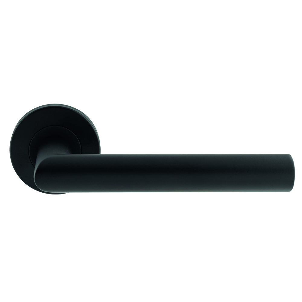 Mitred Round Bar Lever on Sprung Rose - Matt Black - Image 1