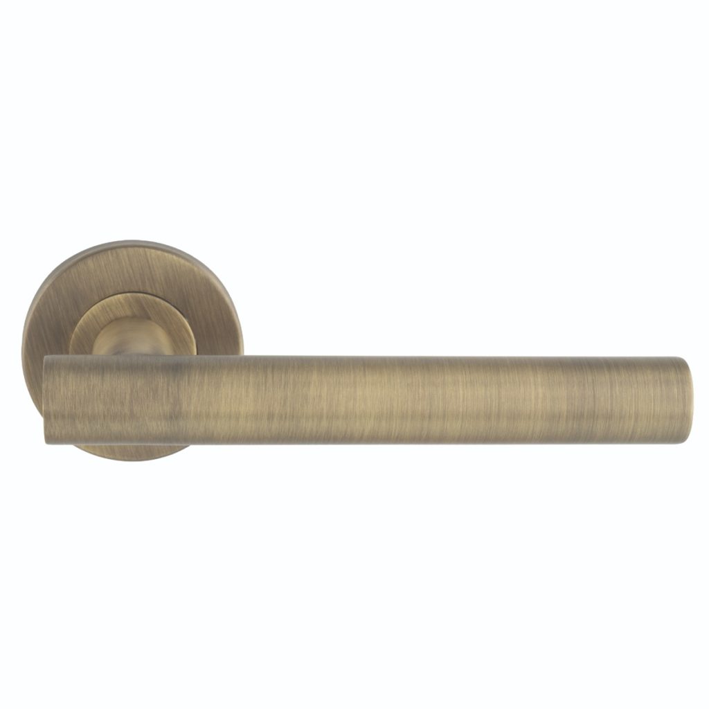 Philadelphia Lever on Sprung Push on Round Rose-Antique Brass