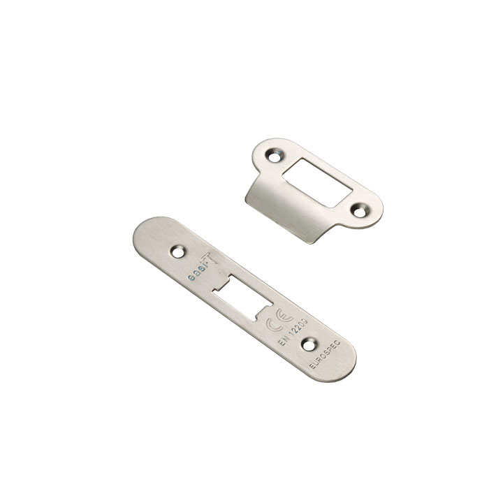 Forend Strike & Fixing Pack To Suit Flat Latch FLL5030-Satin Stainless Steel-Radius Forend - Image 1
