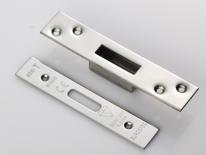 Easi T Forend Strikes & Fixing Pack To Suit BS 5 Lever Deadlock-Bright Stainless Steel-Square Forend - Image 1