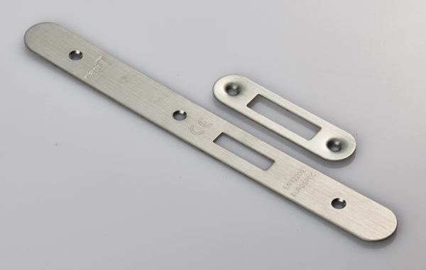 Forend Strike & Fixing Pack To Suit Din Euro Deadlock-Satin Stainless Steel-Radius Forend