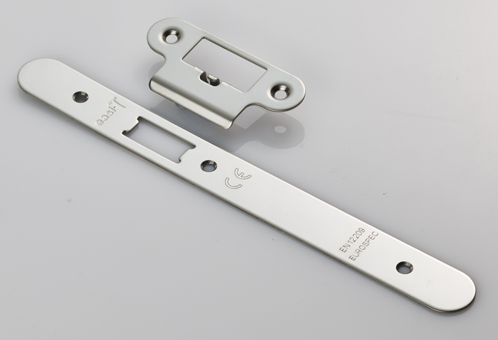 Forend Strike & Fixing Pack To Suit Din Latch-Bright Stainless Steel-Radius Forend - Image 1