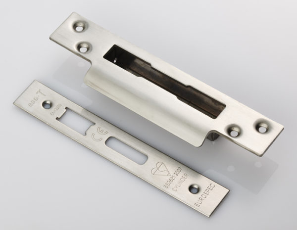 Easi T Forend Strikes & Fixing Pack To Suit BS Cylinder Sashlock-Satin Stainless Steel-Square Forend