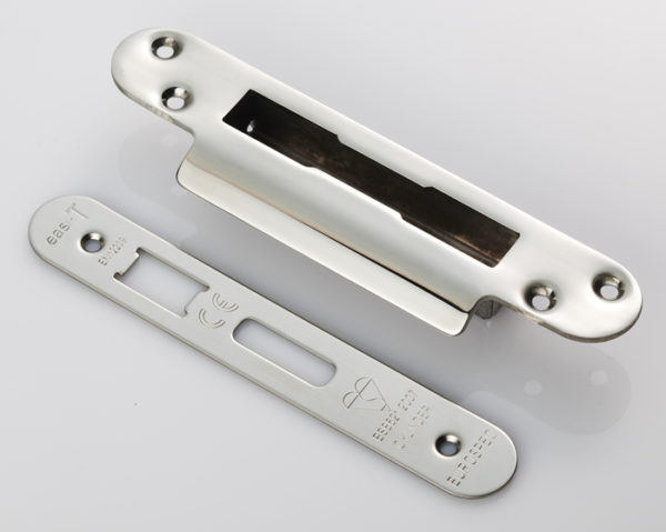 Forend Strike & Fixing Pack To Suit BS8621 Cylinder Sashlock-Bright Stainless Steel-Radius Forend