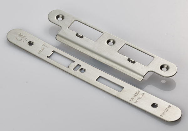 Forend Strike & Fixing Pack To Suit Din Escape Lock-Satin Stainless Steel-Radius Forend