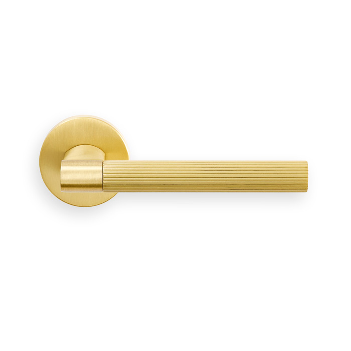 Hey Riga lever handle on threaded rose - Satin Brass - Image 1