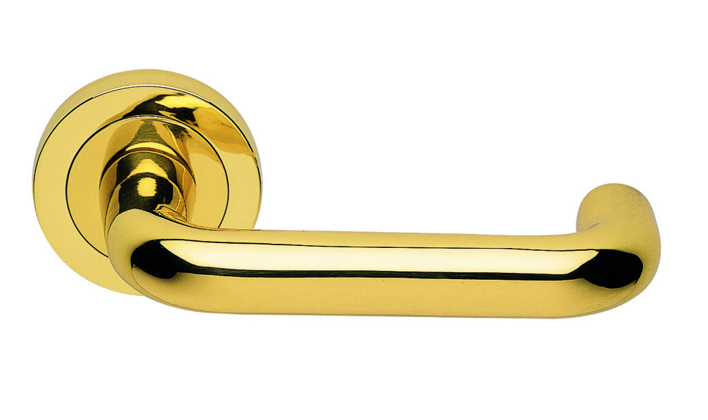 Studio H Lever on Round rose in Polished Brass