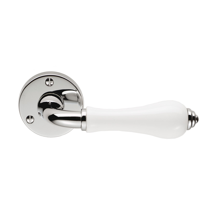 Porcelain Lever on Round Rose White Polished Chrome - Image 1